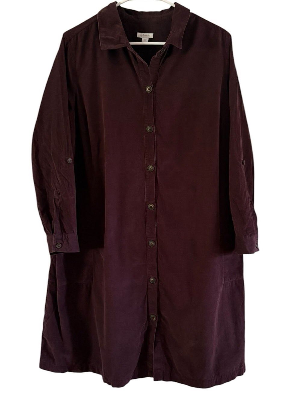 J.Jill Spiced Wine Corduroy Shirt Dress Button Front Pockets Size Petite XLarge